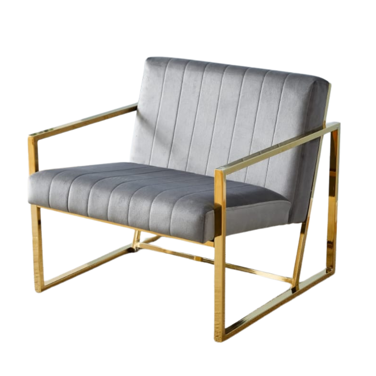 fauteuil en velours gris – Piètement doré – L.76 x P.73 x H.70 cm