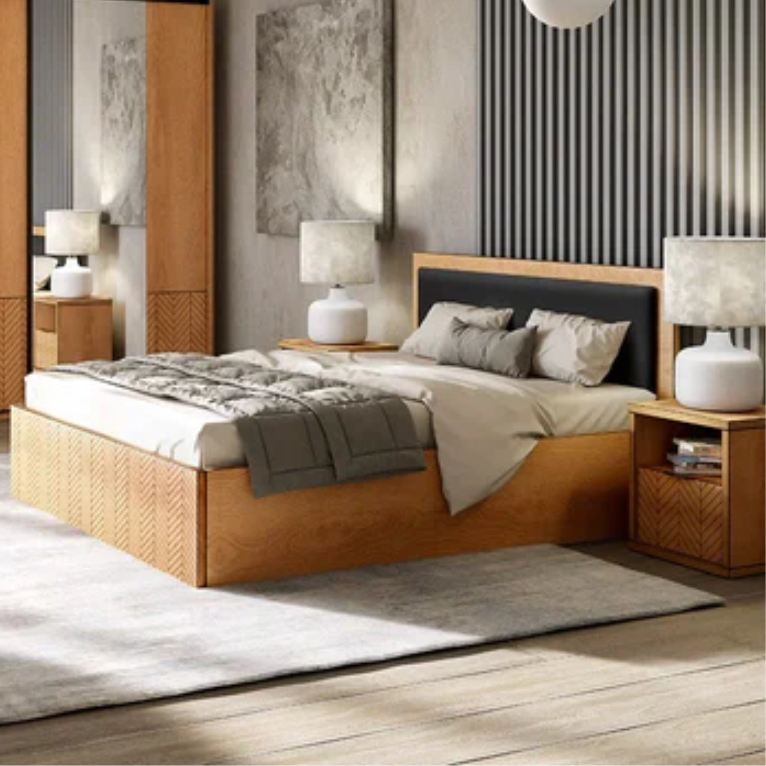 Lit double – Design classique, finition élégante, 140x200 ou 160x200 cm