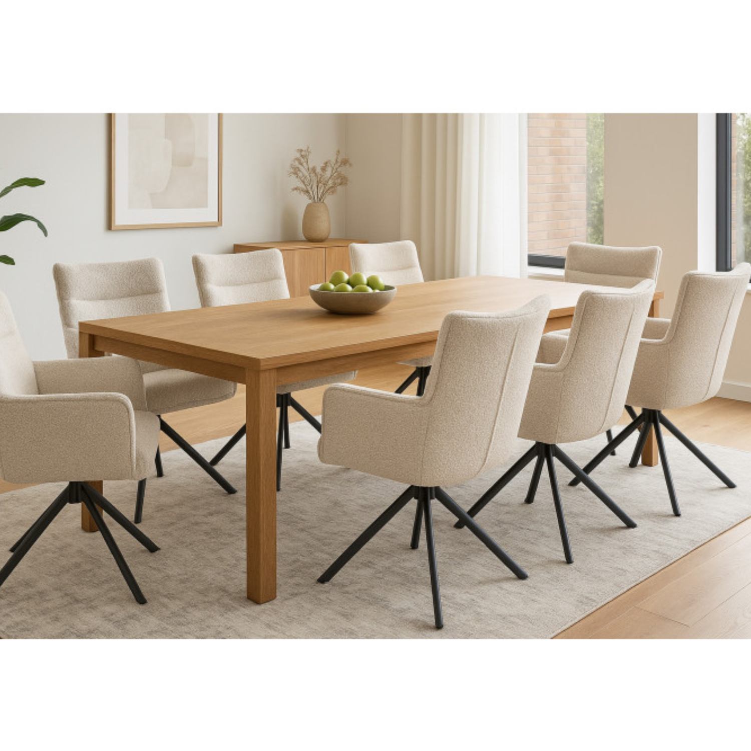 Chaise design – Assise en tissu bouclé, piétement acier pivotant (Beige ou Taupe)