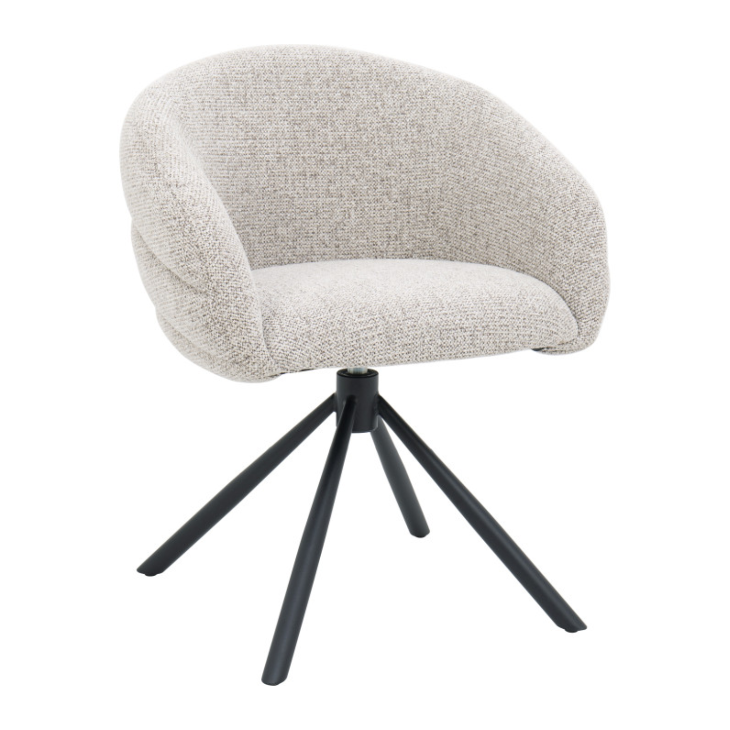 Chaise design pivotante 360° – Assise en tissu texturé, piétement en acier noir (Beige ou Taupe)