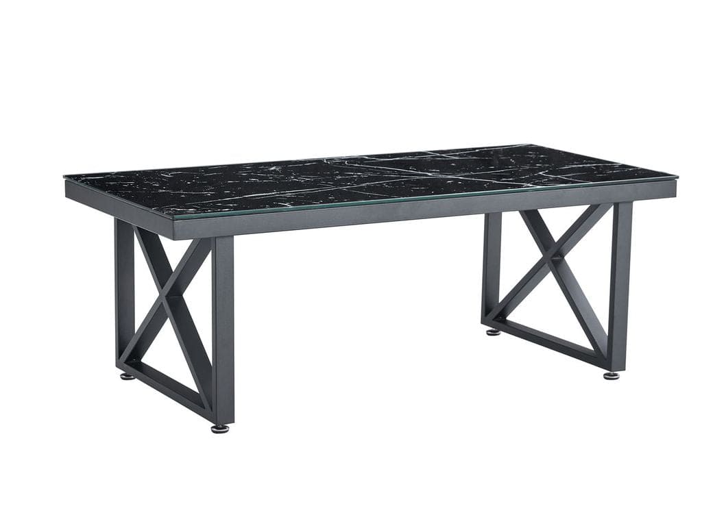 Table basse Deluxe LEVANTO structure métal noir plateau en verre 120x60 cm