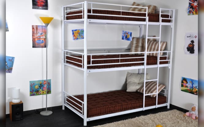 LIT SUPERPOSÉ TRIO EN METAL BLANC 1 PLACE 90x190 cm