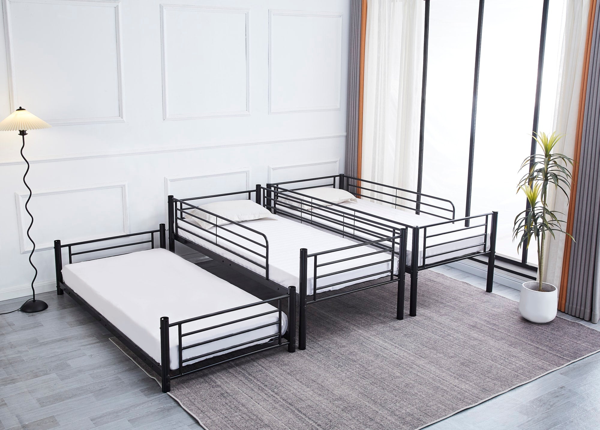 LIT SUPERPOSÉ TRIO EN METAL NOIR 1 PLACE 90x190 cm