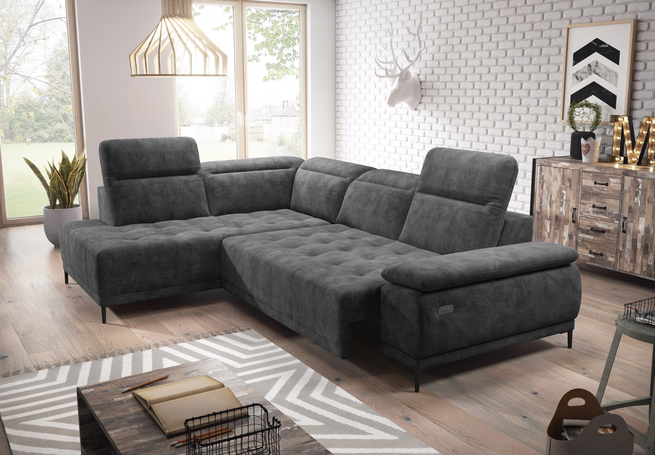 Canapé d'Angle Compact  – Confort Personnalisé avec Appuis-tête réglables et profondeur d'assise modulable électriquement - Decora Home