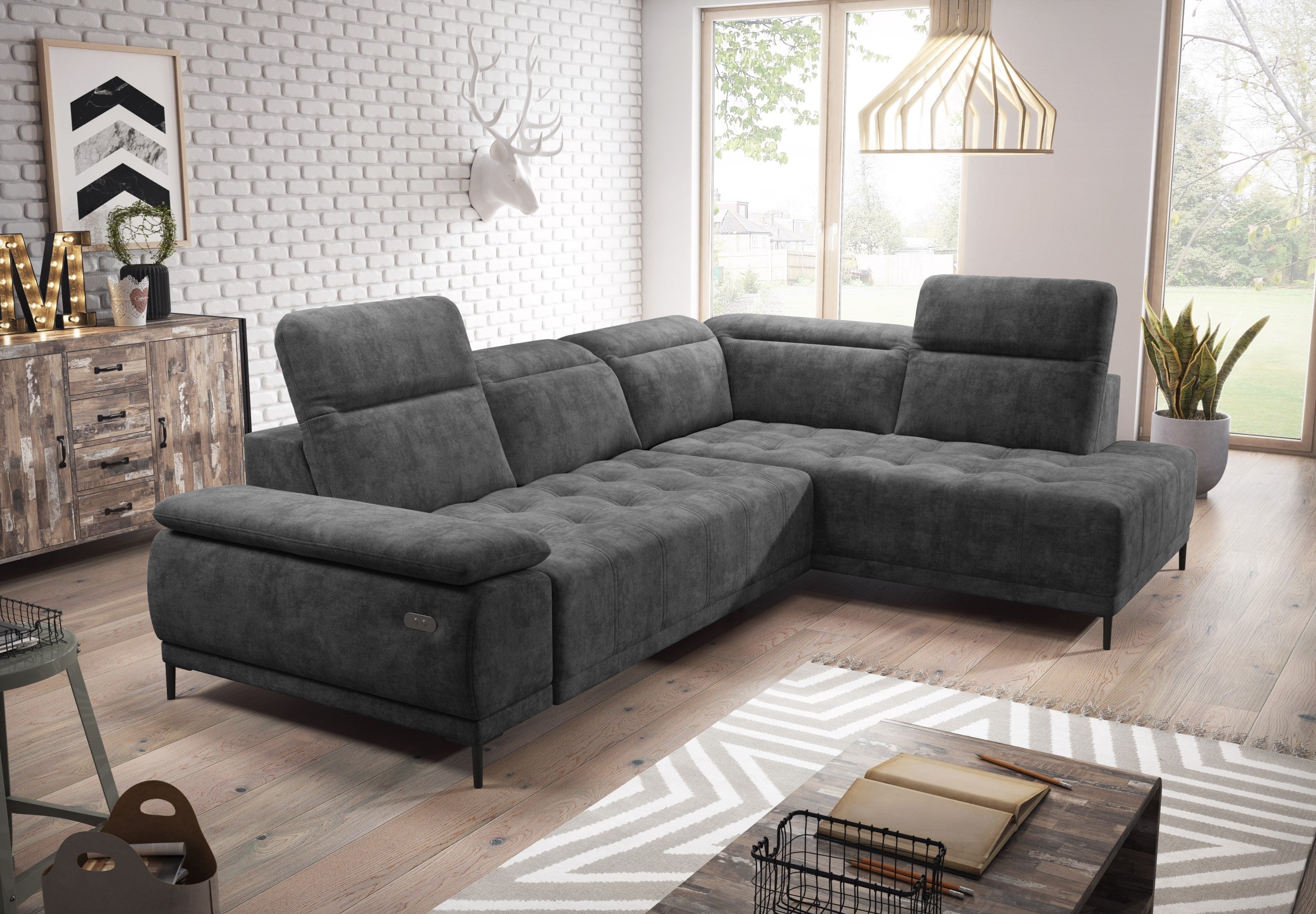 Canapé d'Angle Compact  – Confort Personnalisé avec Appuis tête réglables et profondeur d'assise modulable électriquement|Offre Spéciale|Decora Home