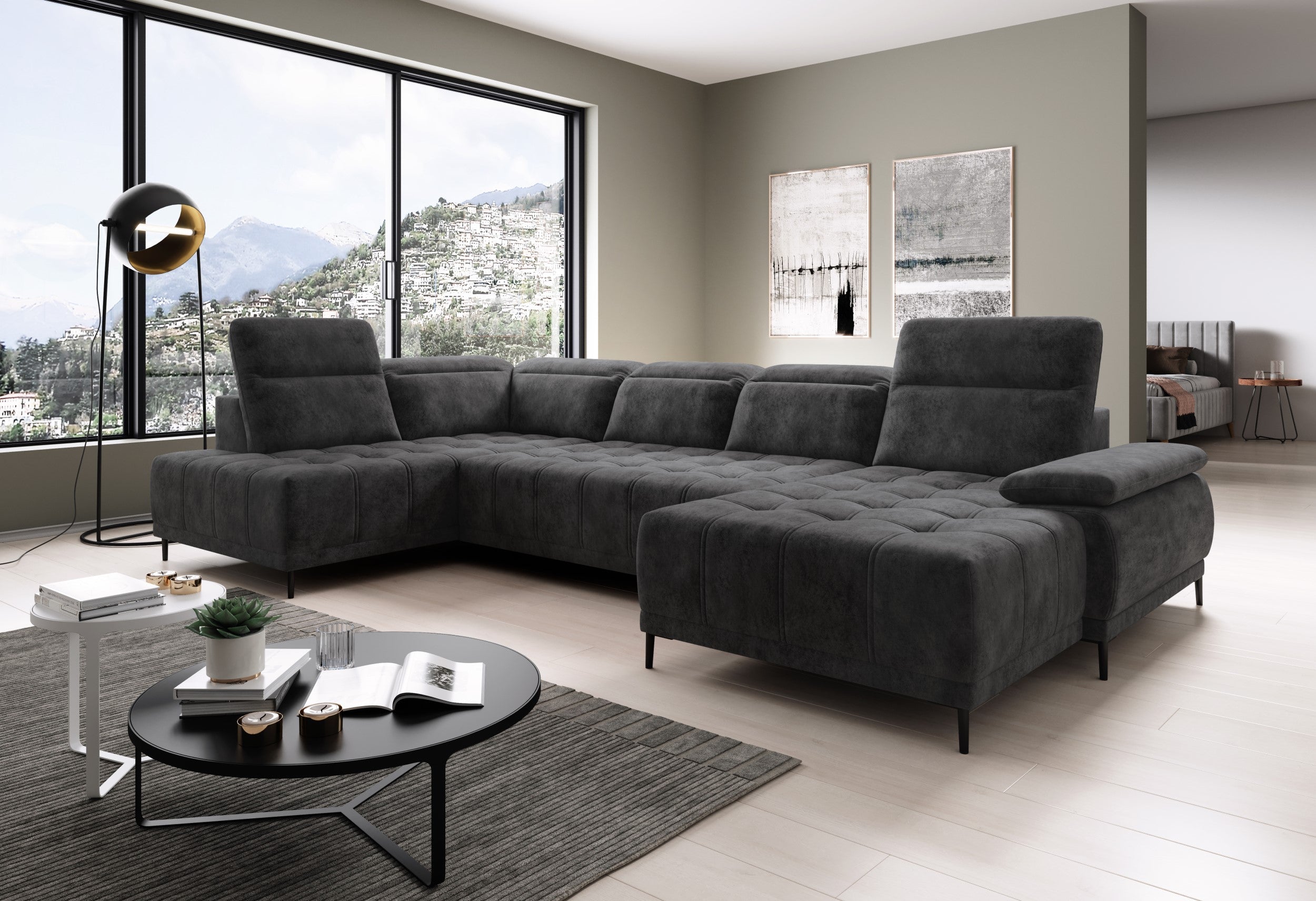 Canapé d'Angle Compact  – Confort Personnalisé avec Appuis-tête réglables et profondeur d'assise modulable électriquement - Decora Home