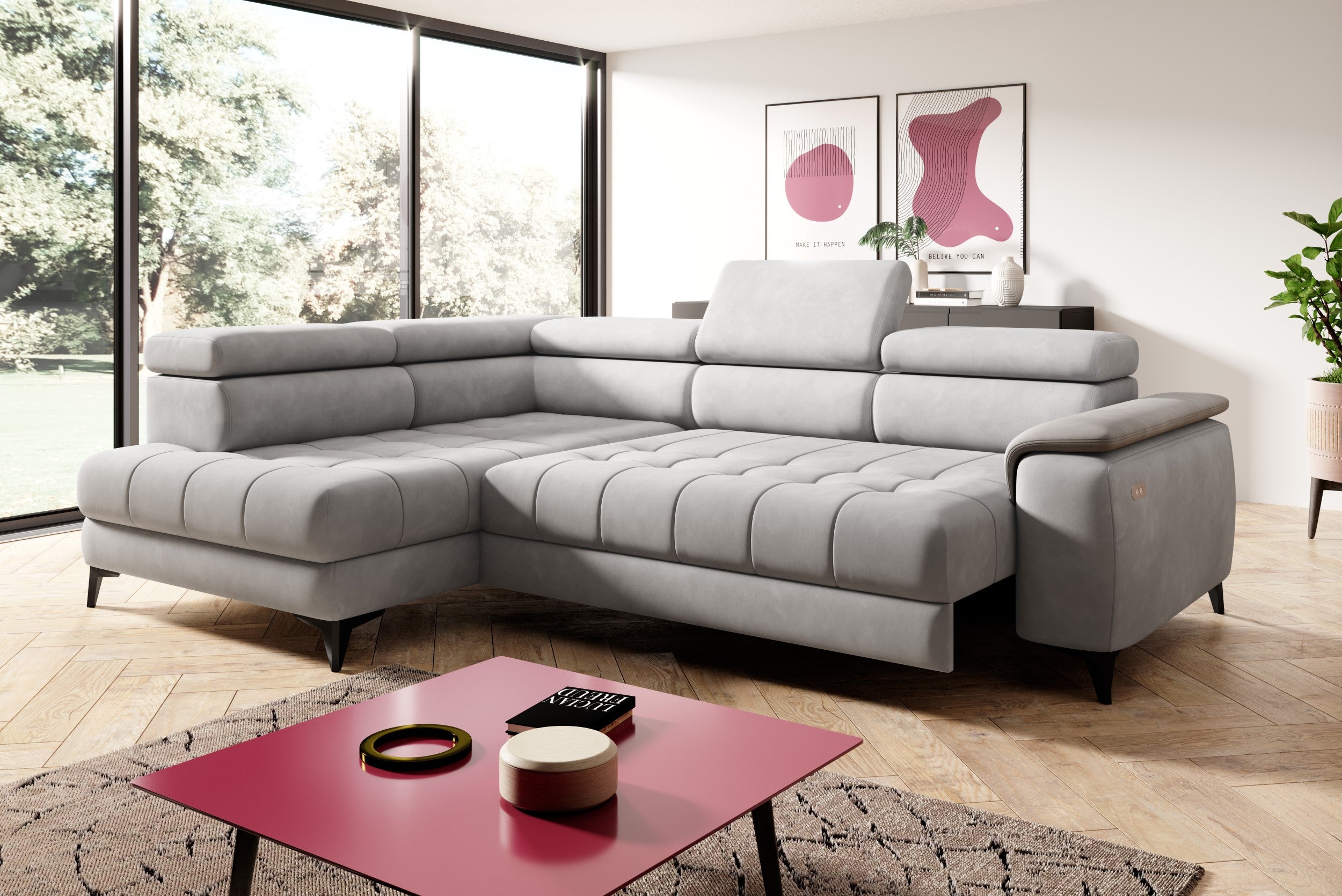 Canapé d’angle convertible électrique avec appuie-têtes réglables - Decora Home