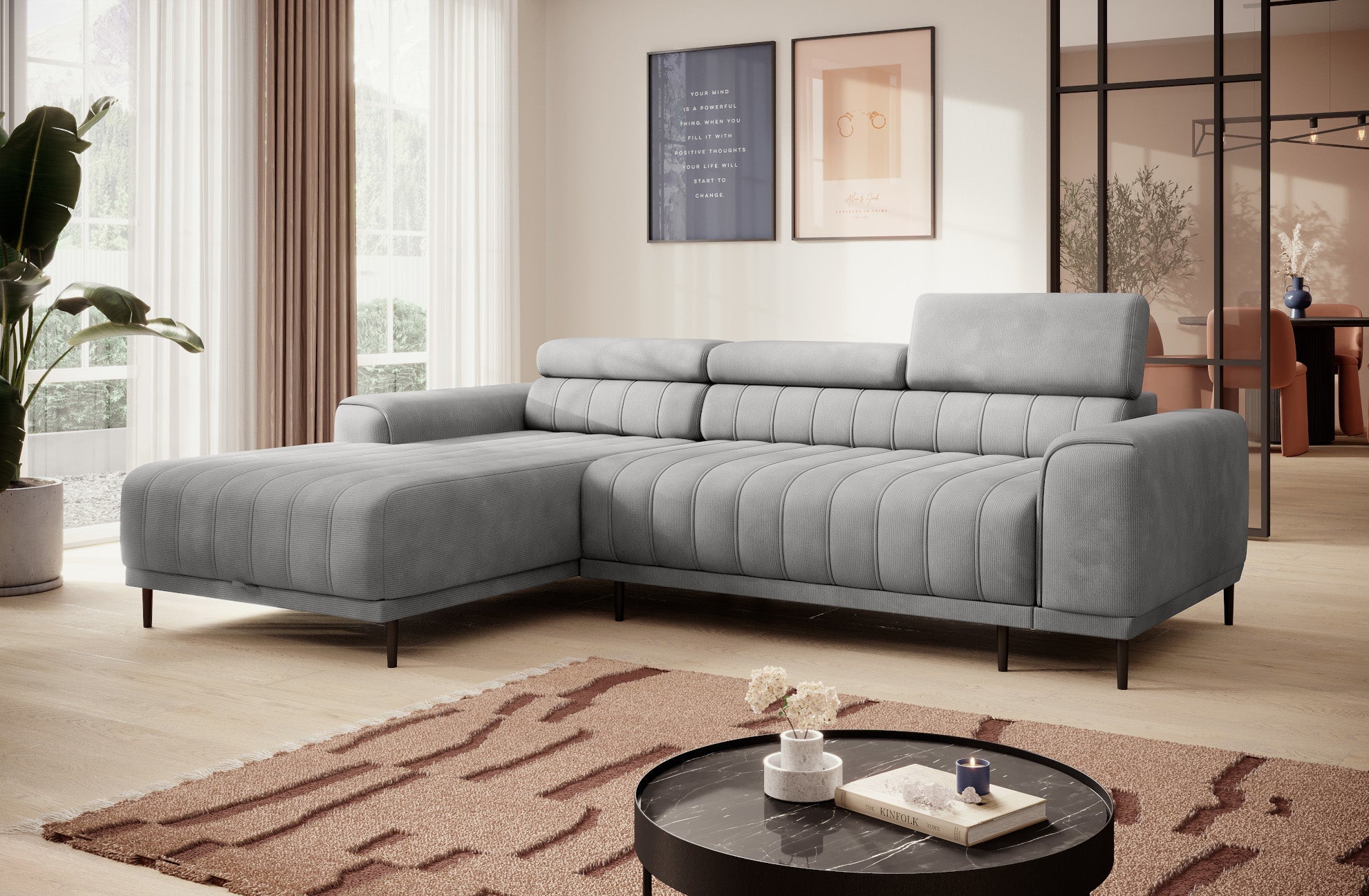 Canapé d’angle – Design moderne, appuis tête réglables, lit d’appoint & coffre de rangement|Offre Spéciale|Decora Home