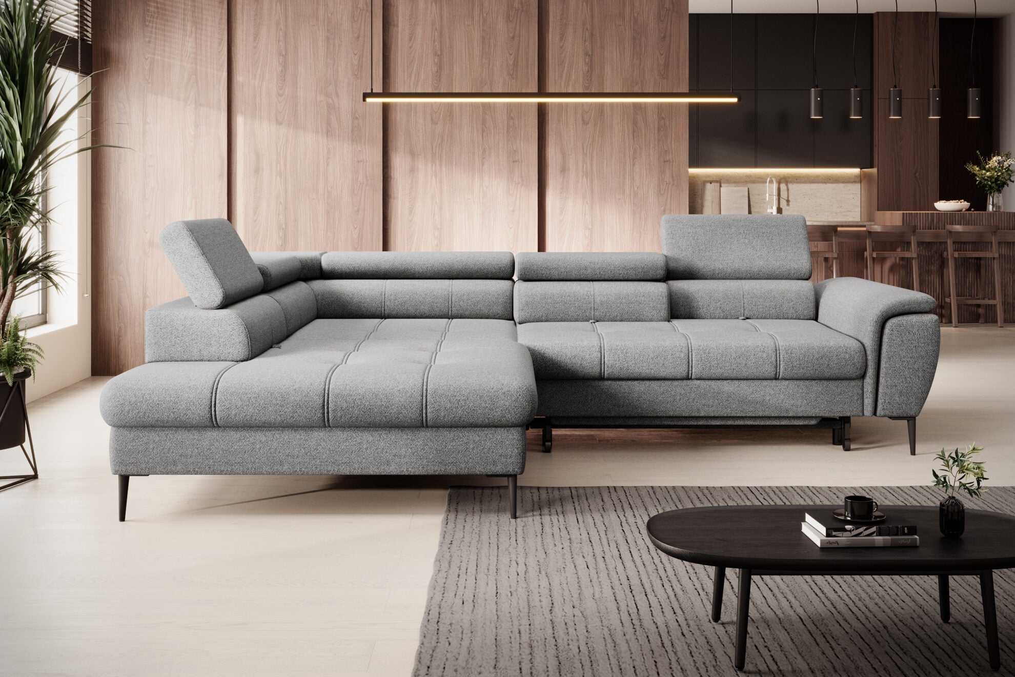 Canapé d’angle convertible moderne avec système d’ouverture DELFIN et dossier coulissant|Offre Spéciale|Decora Home