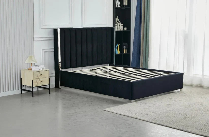 Lit Coffre avec Tête Capitonnée  avec Rangement  – Velours Taupe, Gris ou Noir – 140x200 / 160x200 cm - Decora Home