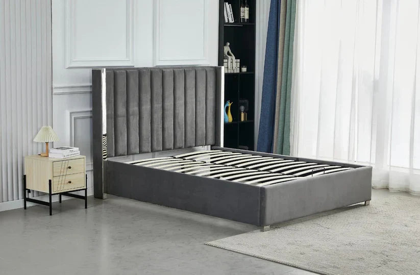 Lit Coffre avec Tête Capitonnée  avec Rangement  – Velours Taupe, Gris ou Noir – 140x200 / 160x200 cm - Decora Home