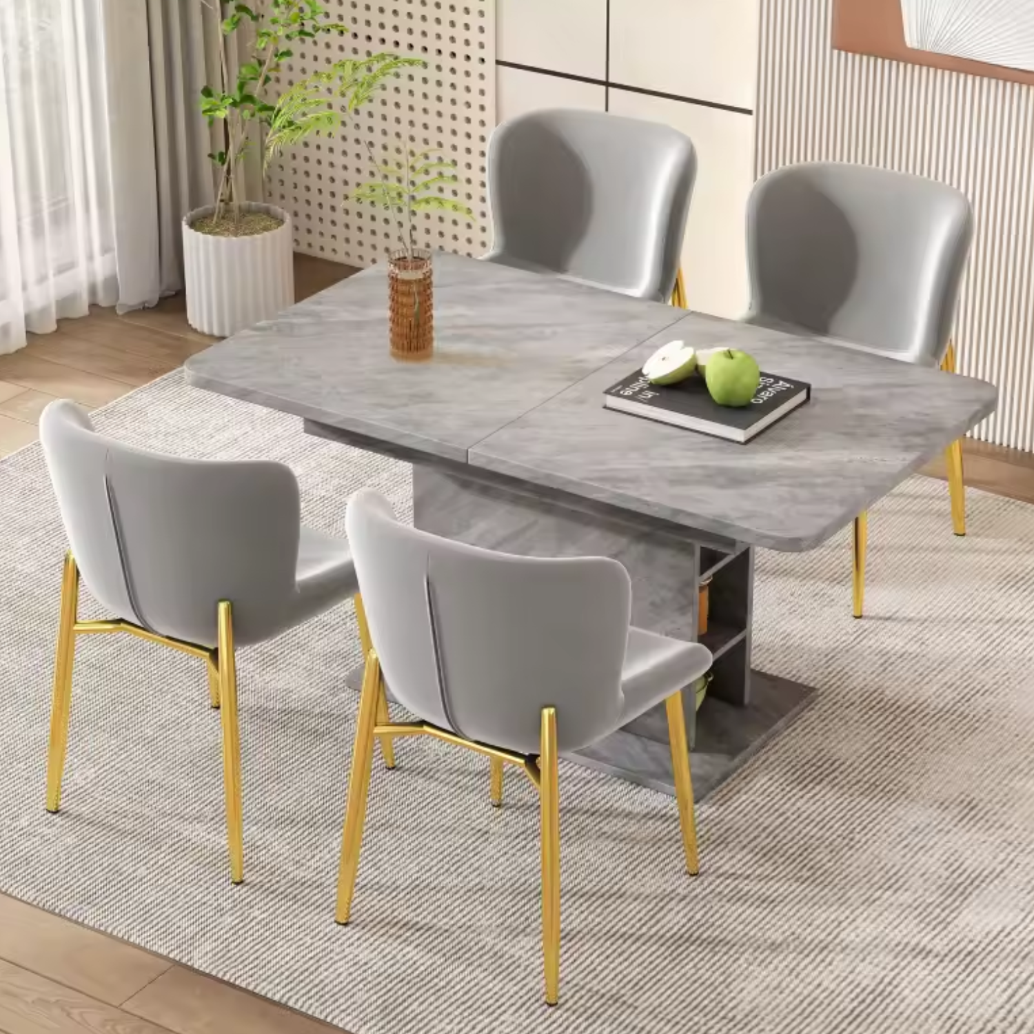 Chaise  en Assise velours avec structure métallique dorée, style moderne