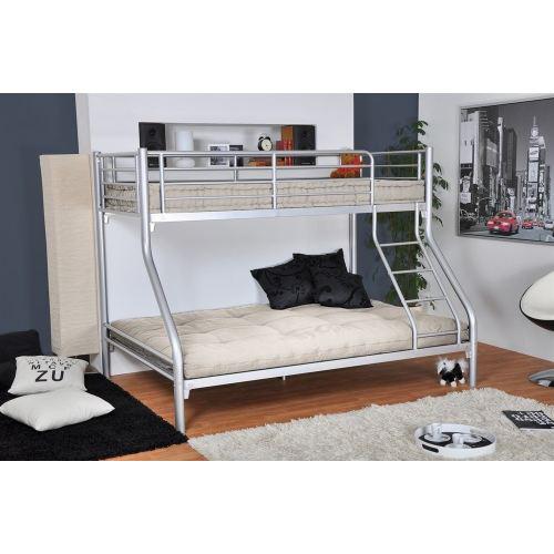 Lit superposé – Revêtement et sommier en acier – Gris – 90x190 + 140x190 cm - Decora Home