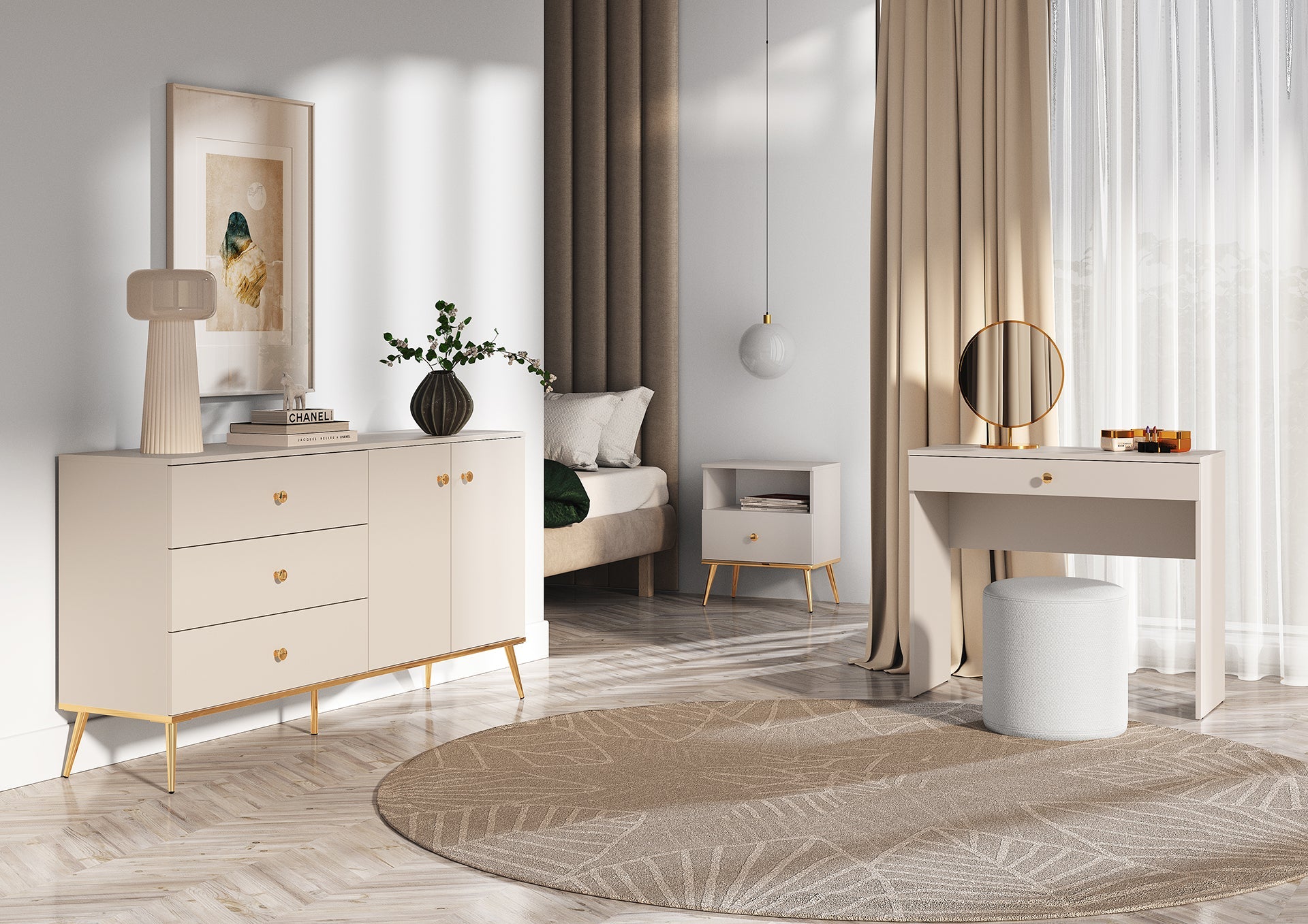 Grande Commode, Buffet  - Design Cachemire avec Tiroirs Profonds et Pieds Dorés - Decora Home