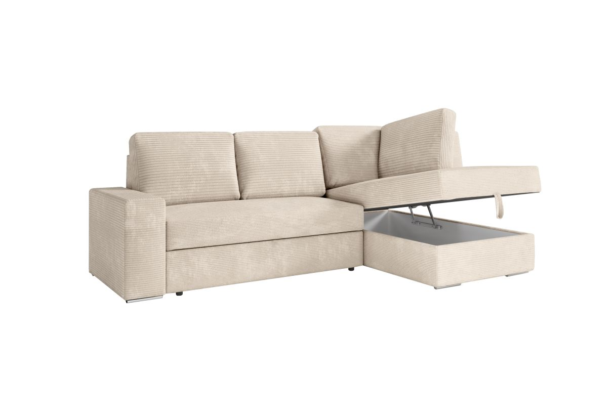 Canapé d'angle fixe convertible avec coffre en velours cotelé - Decora Home