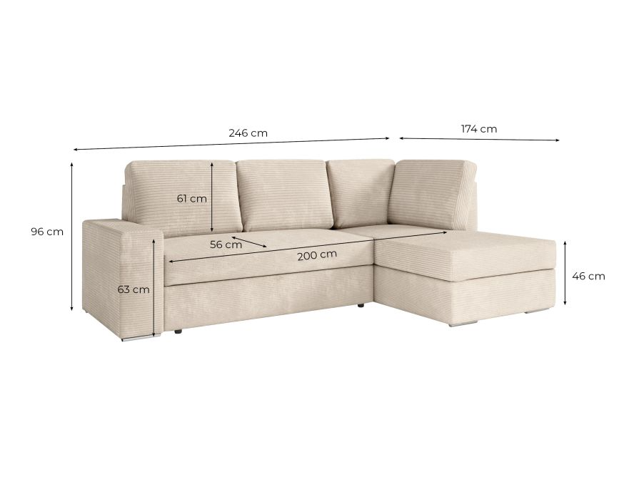 Canapé d'angle fixe convertible avec coffre en velours cotelé - Decora Home