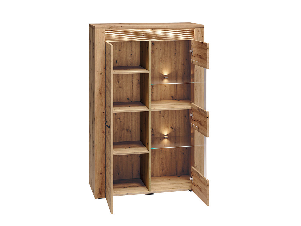Vitrine Élégante en Chêne Artisanal avec Étagères en Verre et Éclairage Optionnel - Decora Home