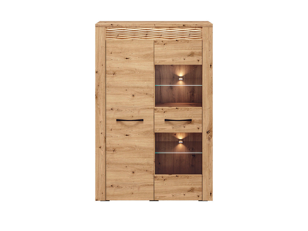 Vitrine Élégante en Chêne Artisanal avec Étagères en Verre et Éclairage Optionnel - Decora Home