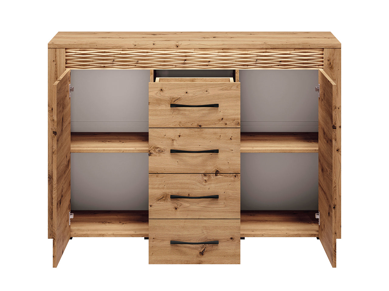 Commode, Buffet, Buffet Bas en Chêne Artisanal & MDF Rainuré – Série Artisan Épure - Decora Home
