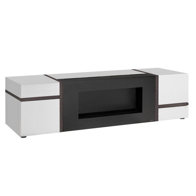 Meuble TV CROSS avec cheminée bioéthanol, white and orme Perla