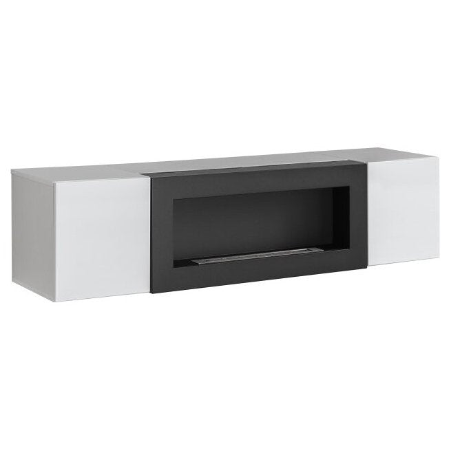 FLY wall hung TV unit avec cheminée bioéthanol, Perla Gray