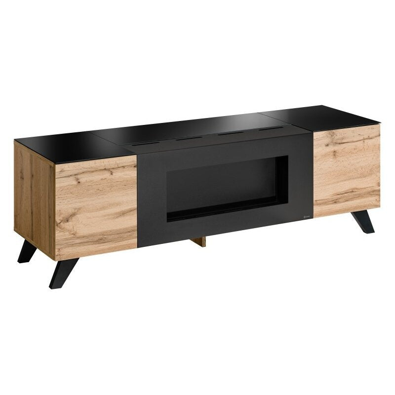 THIN TV unit avec cheminée bioéthanol on legs, chêne Wotan