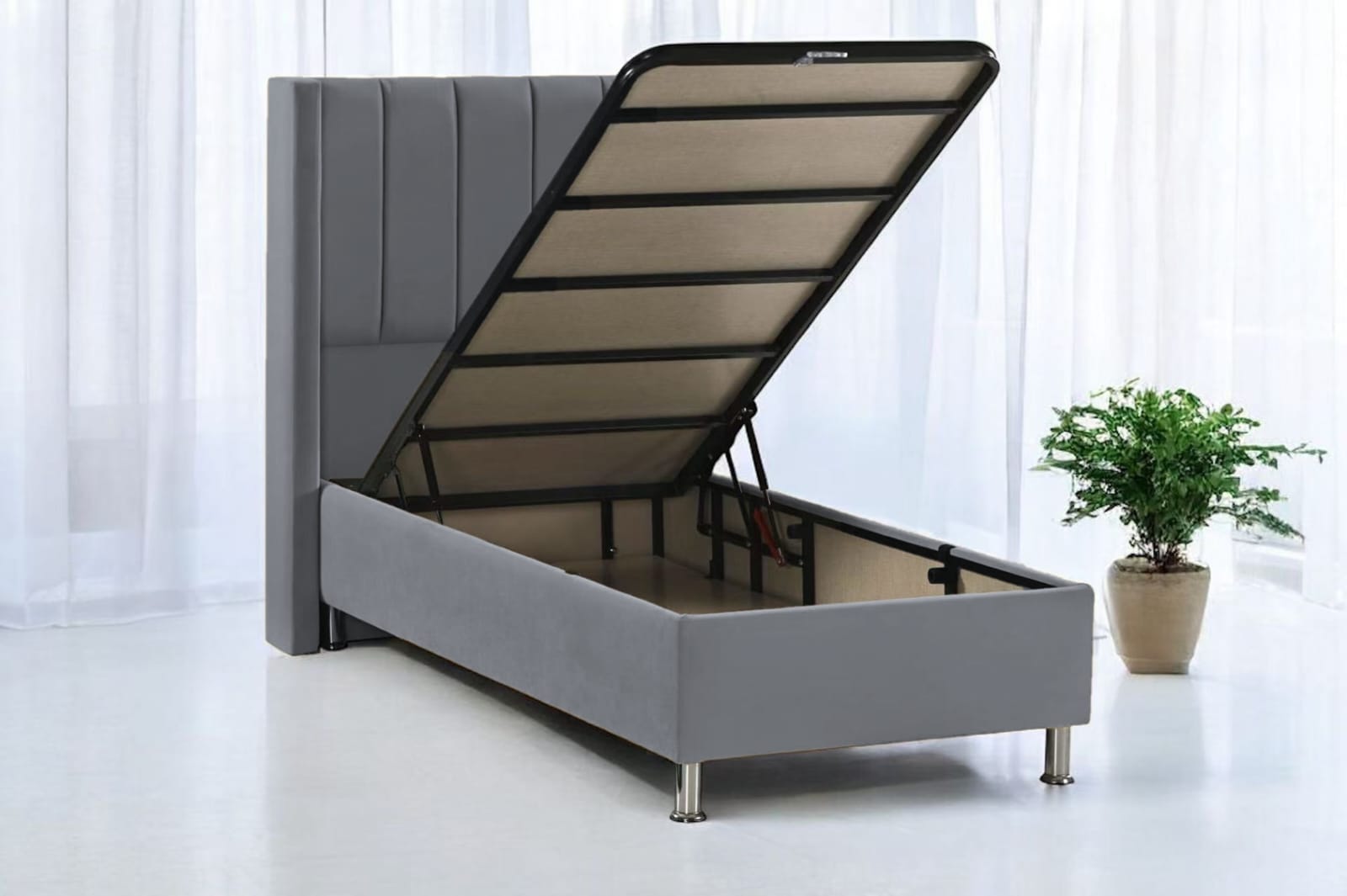 Lit avec Coffre de Rangement – Velours Gris ou Taupe 90x190 Cm - Decora Home