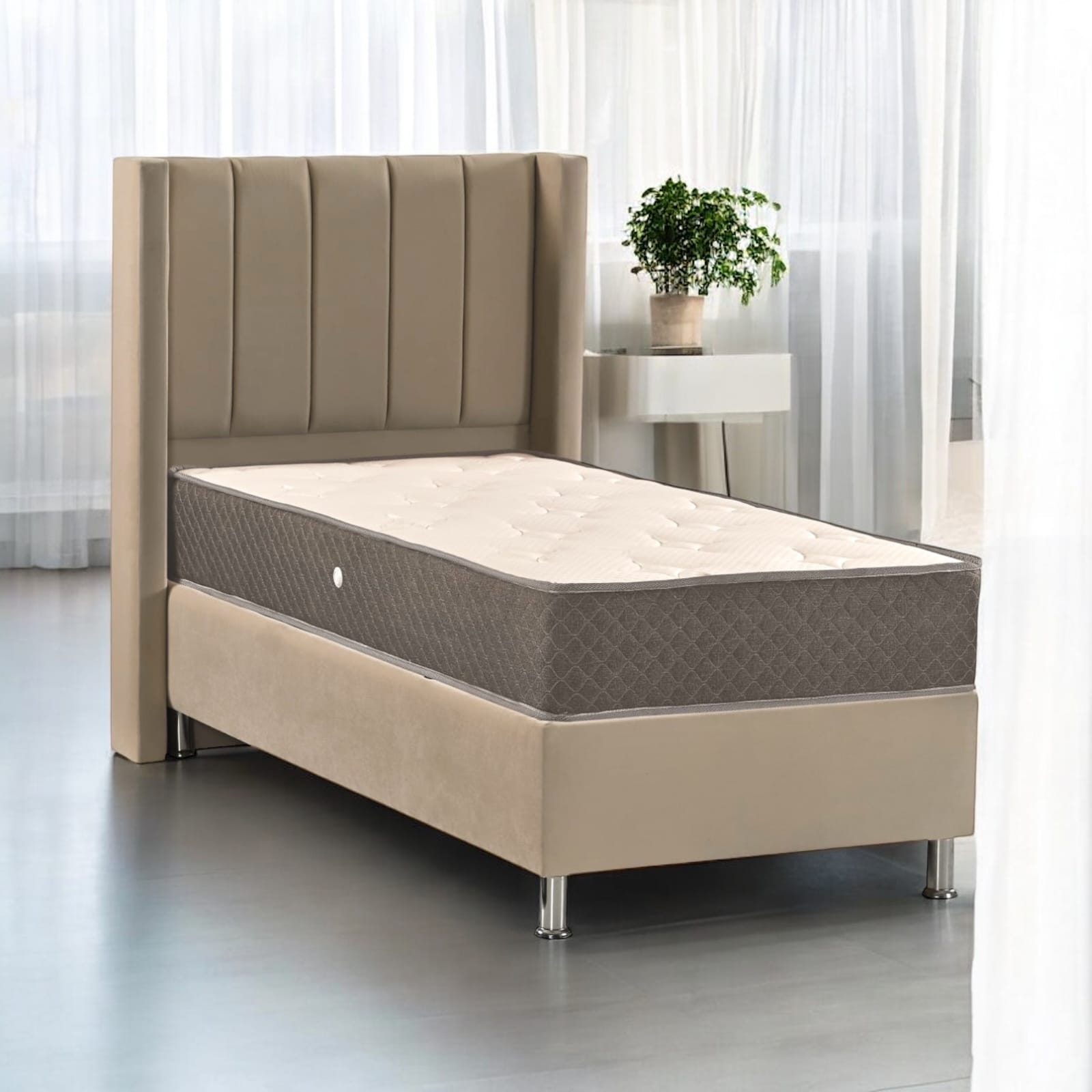 Lit avec Coffre de Rangement – Velours Gris ou Taupe 90x190 Cm - Decora Home
