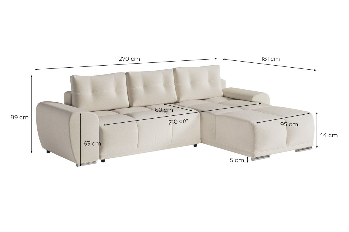 Canapé d'angle fixe convertible avec coffre en tissu - Decora Home