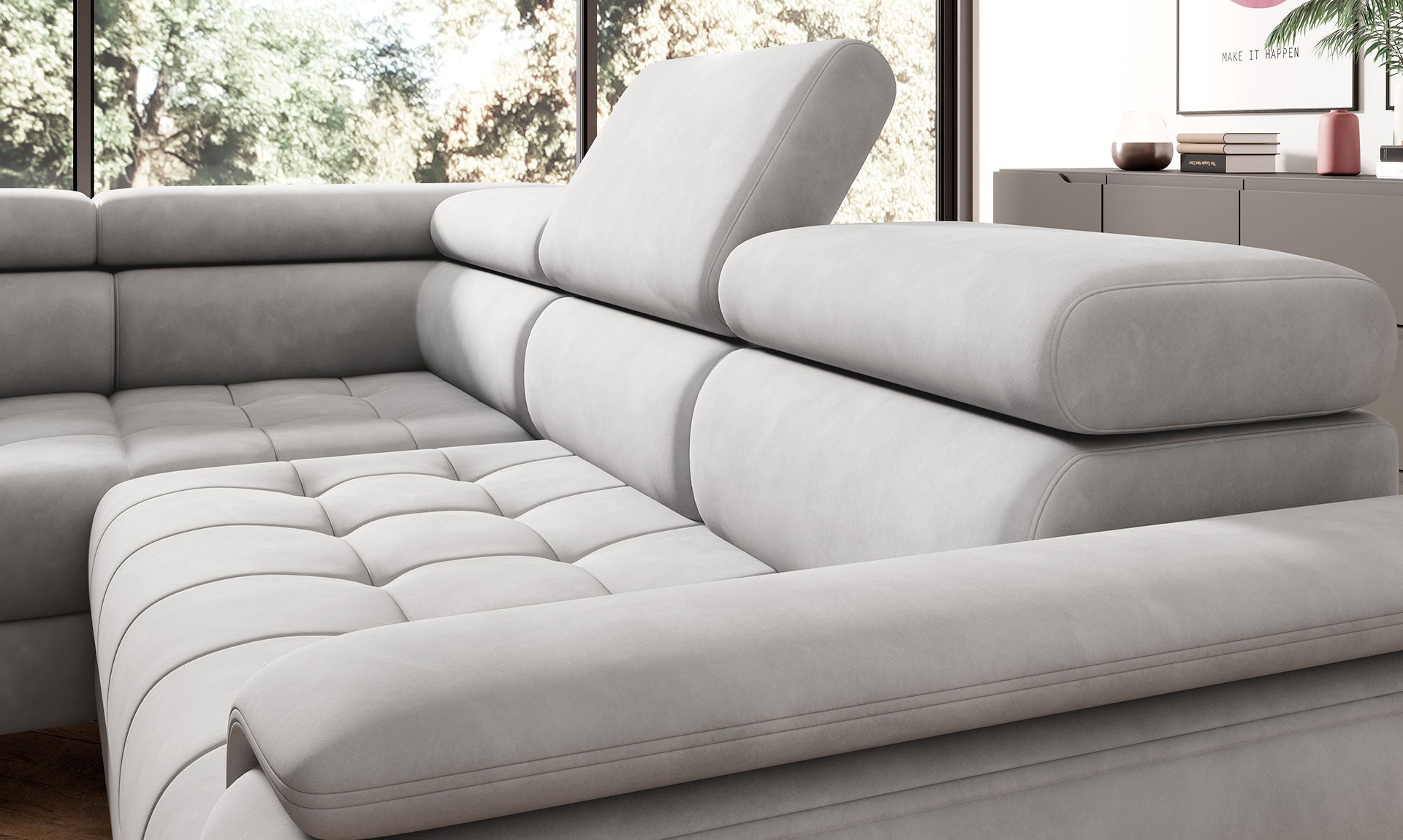 Canapé d’angle convertible électrique avec appuie-têtes réglables - Decora Home