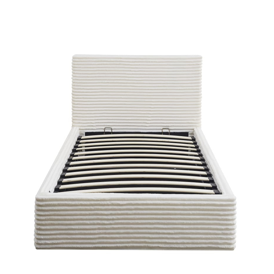 Lit Coffre Maia Côtelé en Velours Écru ou Gris – Style Moderne et Rangement Pratique - Decora Home