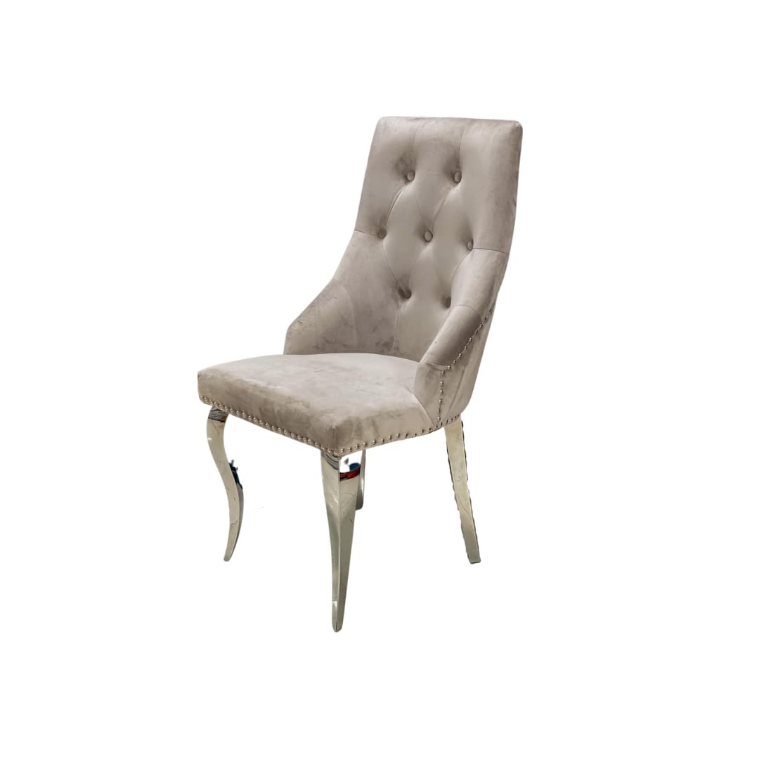 Lot de 4 Chaises Clouté Moka Noir – Assise Velours, Piètement Acier Inoxydable Argenté