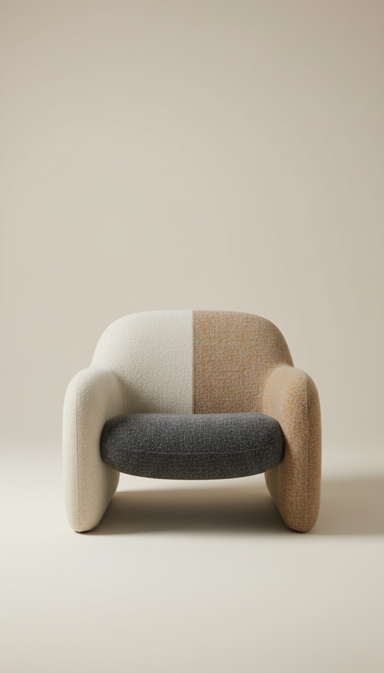 Curved Wool-Upholstered Lounge Chair