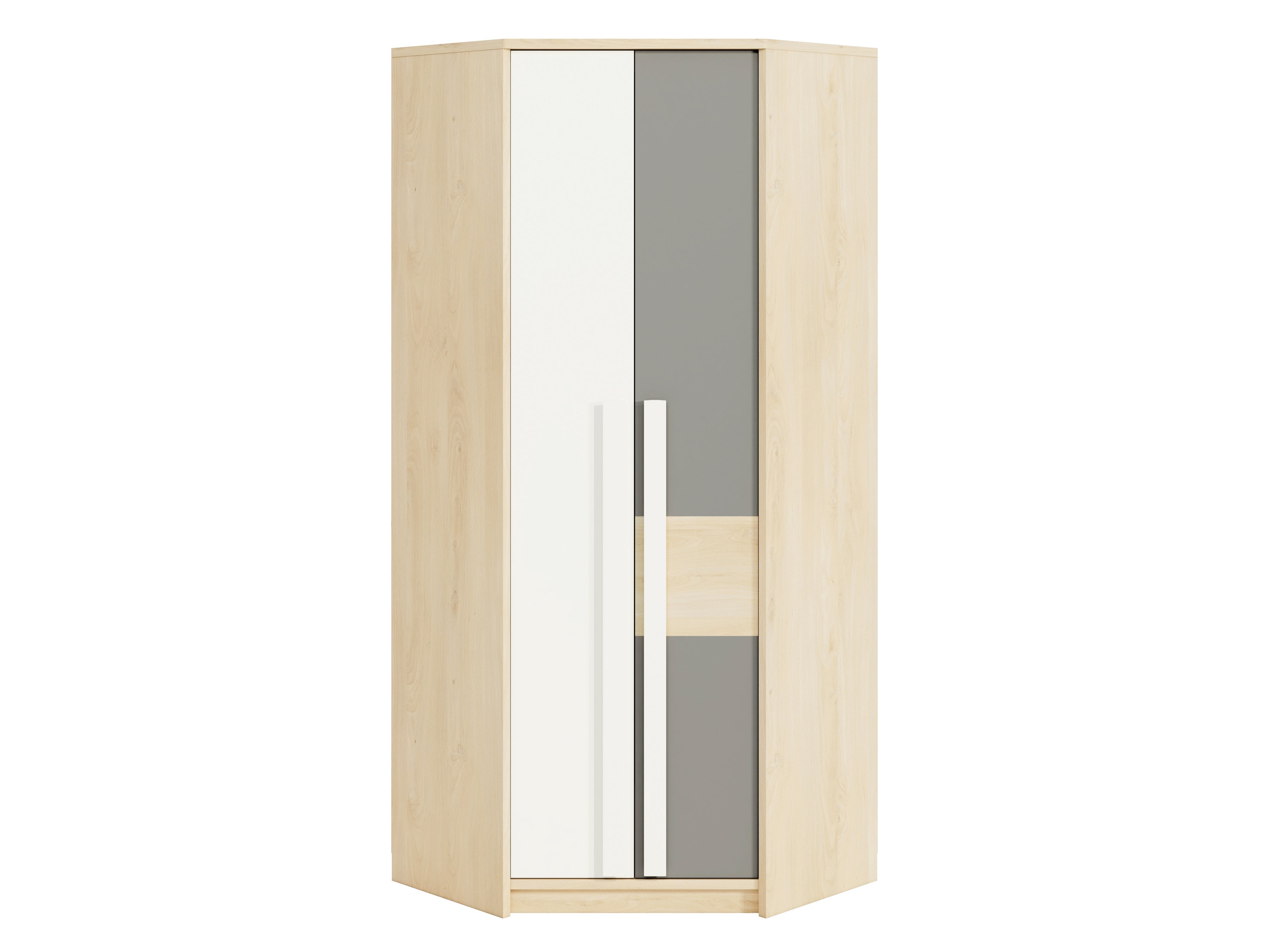 Armoire d’Angle Moderne en Hêtre Fjord et Blanc – Rangement Gain de Place avec Finition Résistante - Decora Home