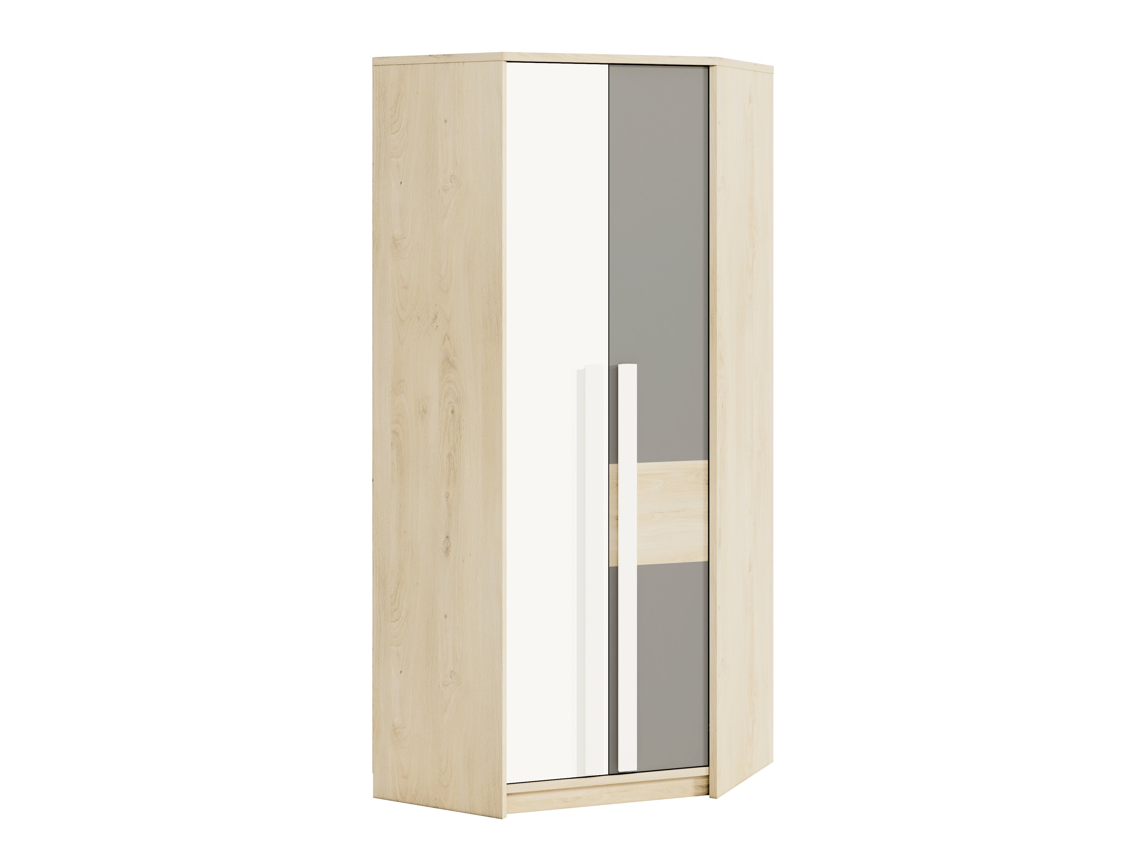 Armoire d’Angle Moderne en Hêtre Fjord et Blanc – Rangement Gain de Place avec Finition Résistante - Decora Home
