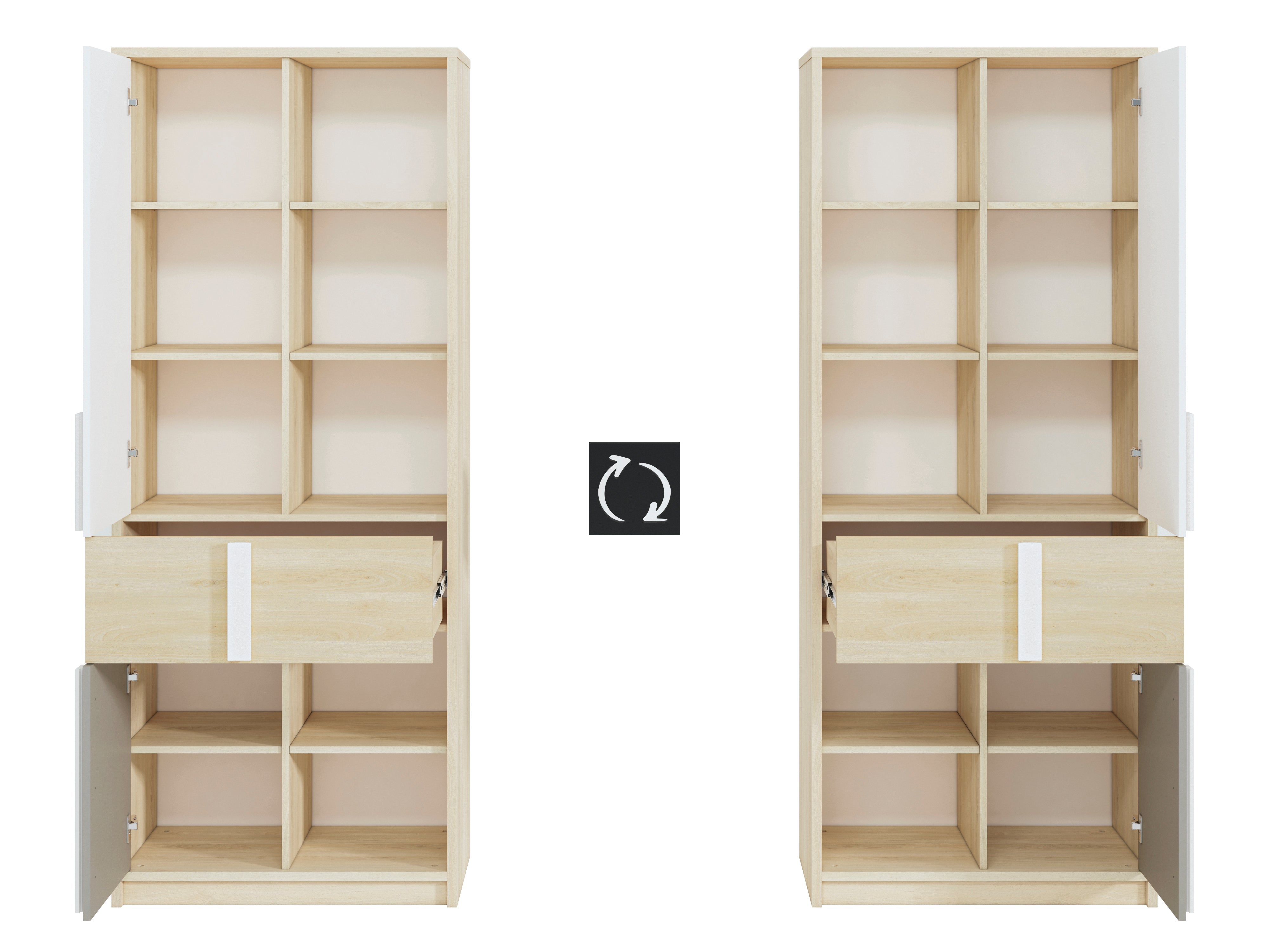 Etagère d'Angle Moderne Hêtre Fjord + Blanc avec Tiroirs Renforcés | Rangement Optimisé et Design Contemporain - Decora Home
