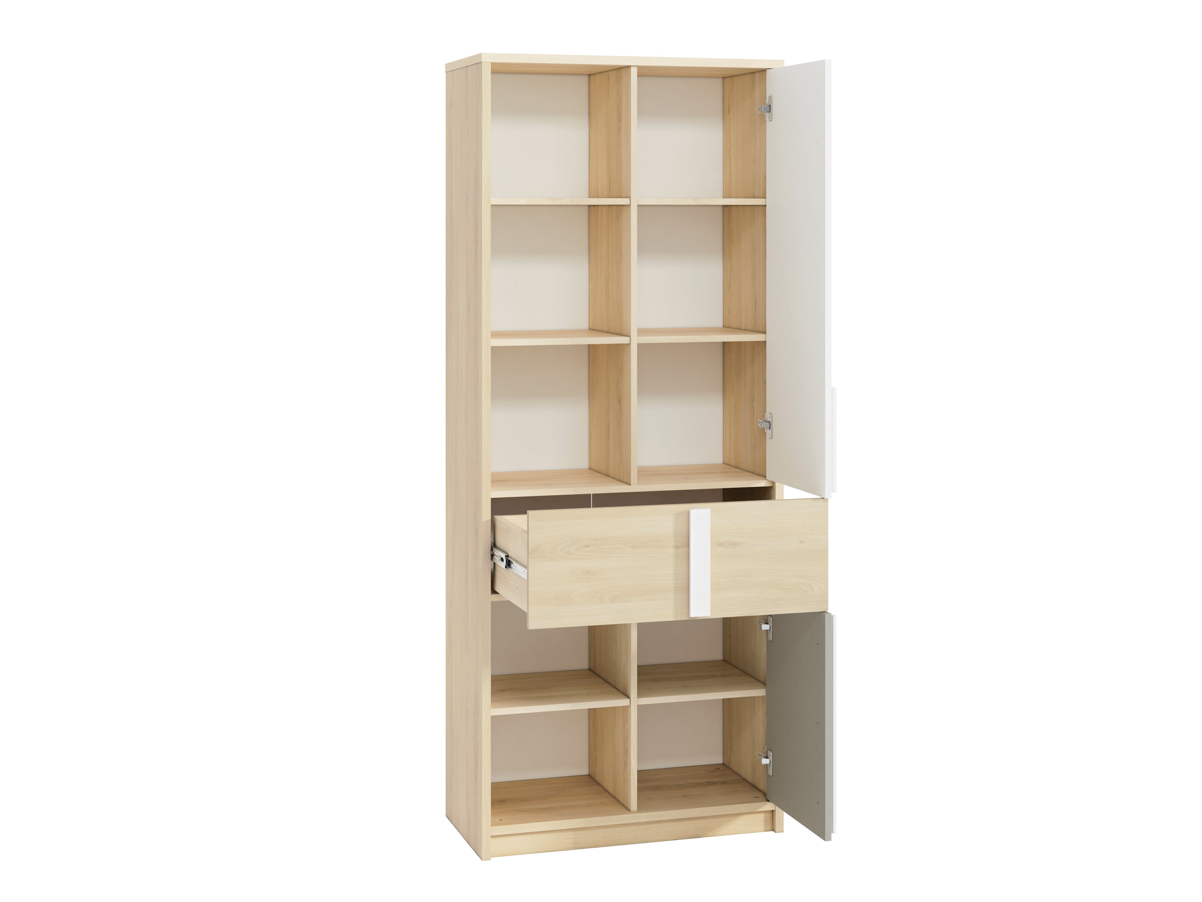 Etagère d'Angle Moderne Hêtre Fjord + Blanc avec Tiroirs Renforcés | Rangement Optimisé et Design Contemporain - Decora Home