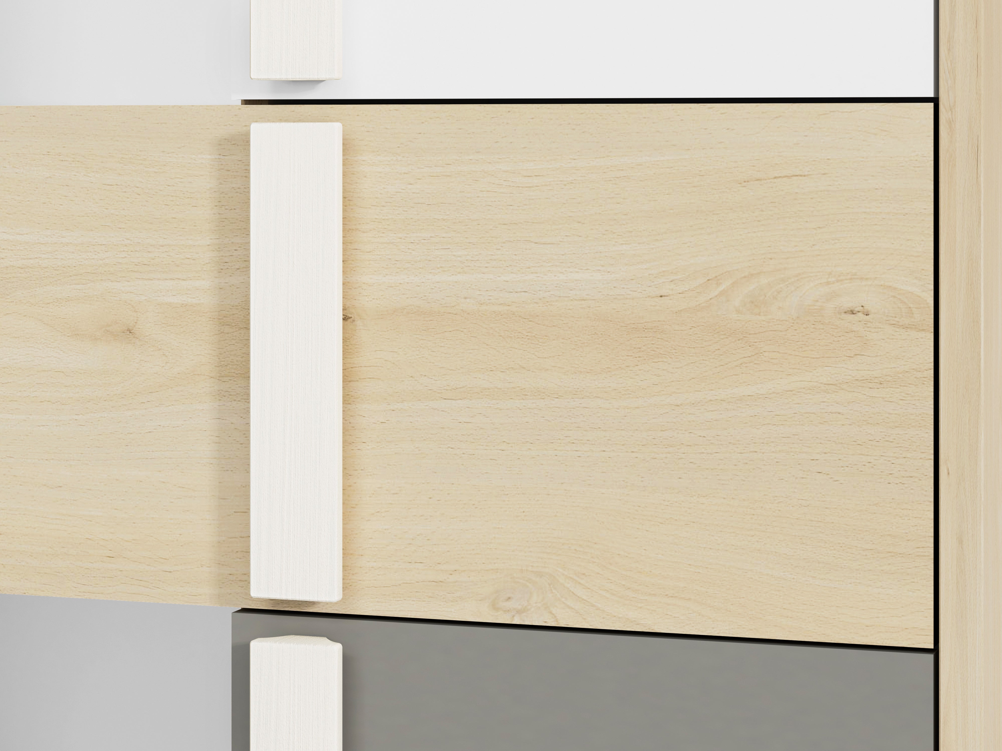 Etagère d'Angle Moderne Hêtre Fjord + Blanc avec Tiroirs Renforcés | Rangement Optimisé et Design Contemporain - Decora Home