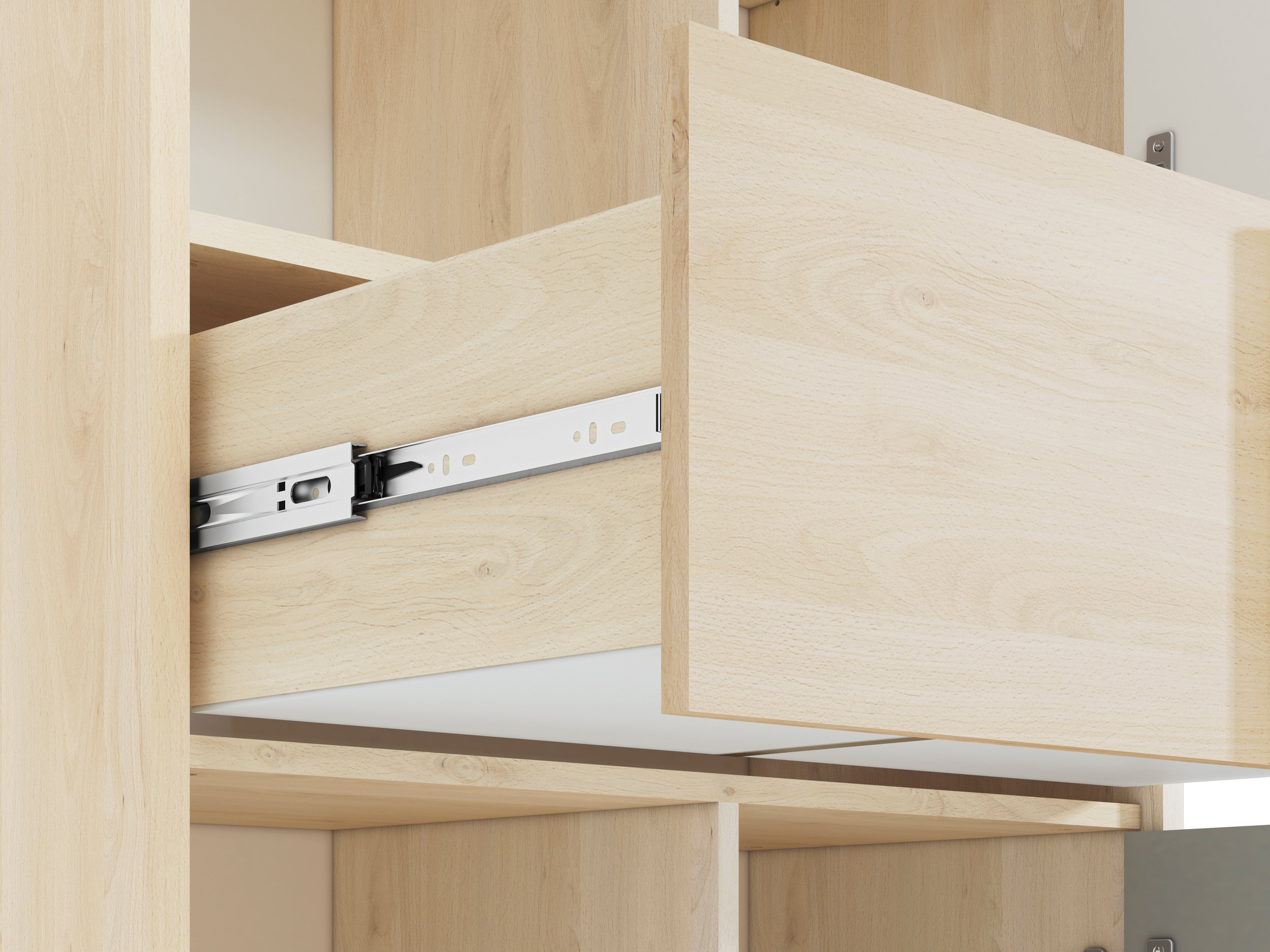 Etagère d'Angle Moderne Hêtre Fjord + Blanc avec Tiroirs Renforcés | Rangement Optimisé et Design Contemporain - Decora Home