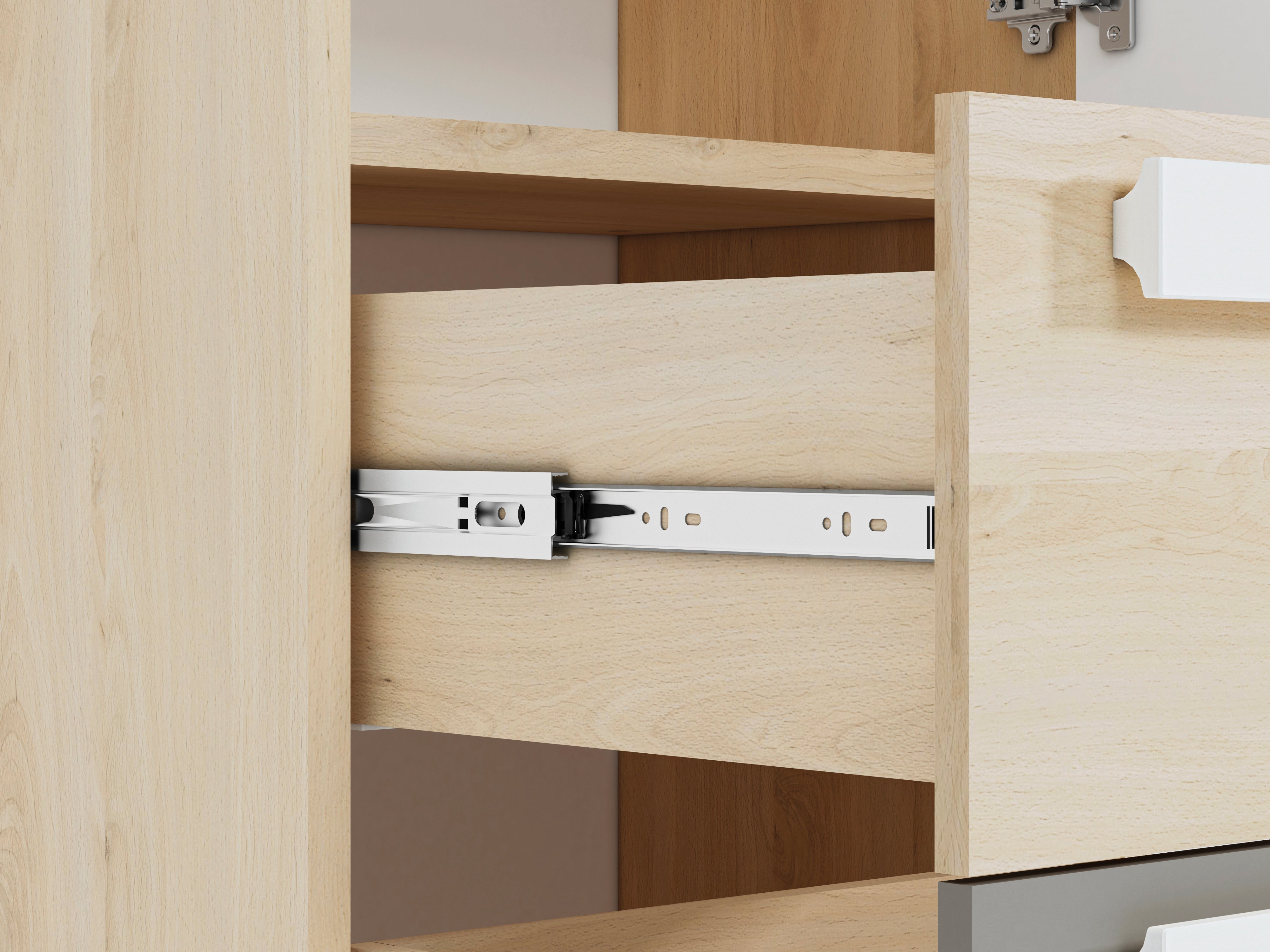 Chiffonnier d'Angle Moderne Hêtre Fjord + Blanc | Rangement Fonctionnel avec Tiroirs Renforcés | Design Contemporain et Résistant - Decora Home