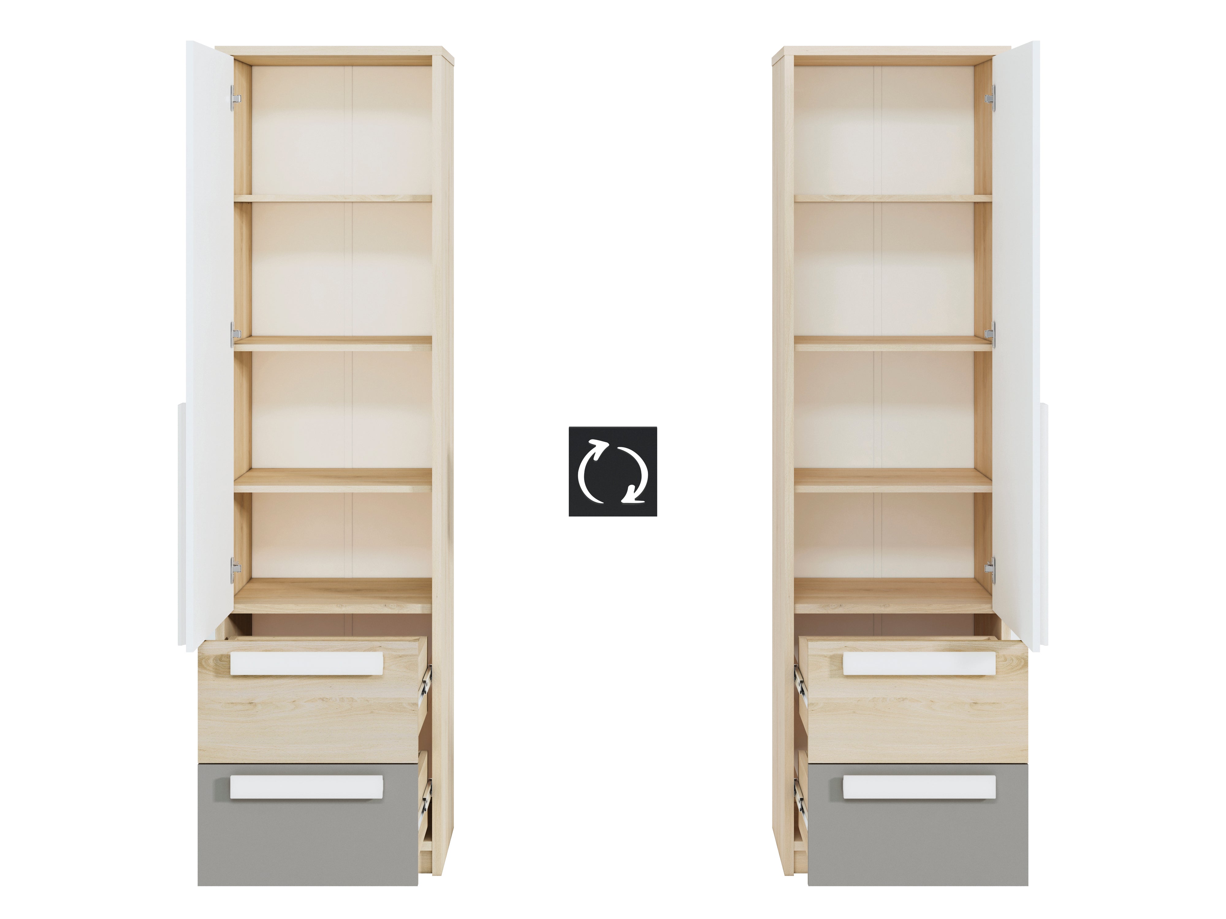 Chiffonnier d'Angle Moderne Hêtre Fjord + Blanc | Rangement Fonctionnel avec Tiroirs Renforcés | Design Contemporain et Résistant - Decora Home