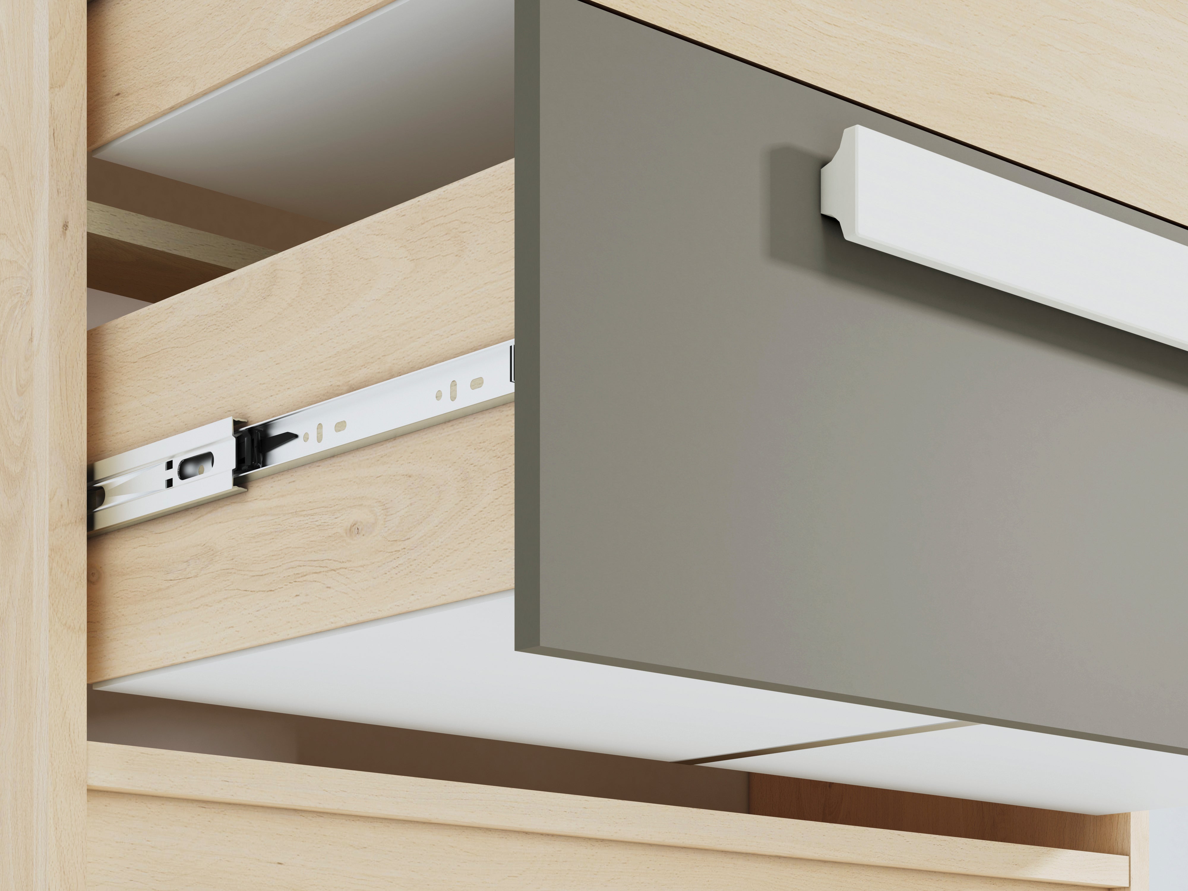 Commode, Buffet, Buffet moderne en Hêtre Fjord et Blanc avec tiroirs renforcés - Design élégant et pratique pour un rangement optimisé - Decora Home