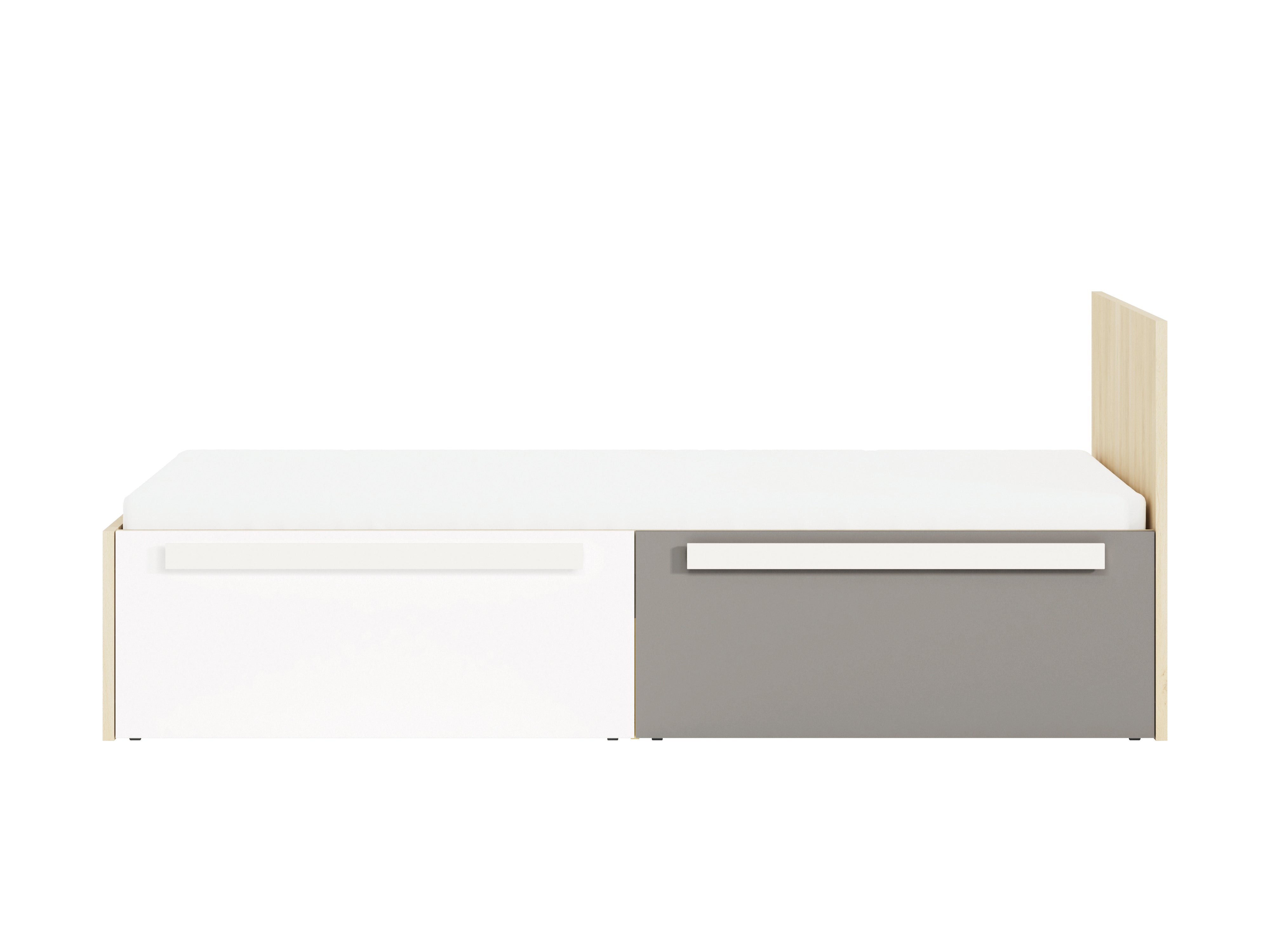 Lit contemporain Hêtre Fjord + Blanc, cadre solide avec bordure ABS et finition résistante - Decora Home