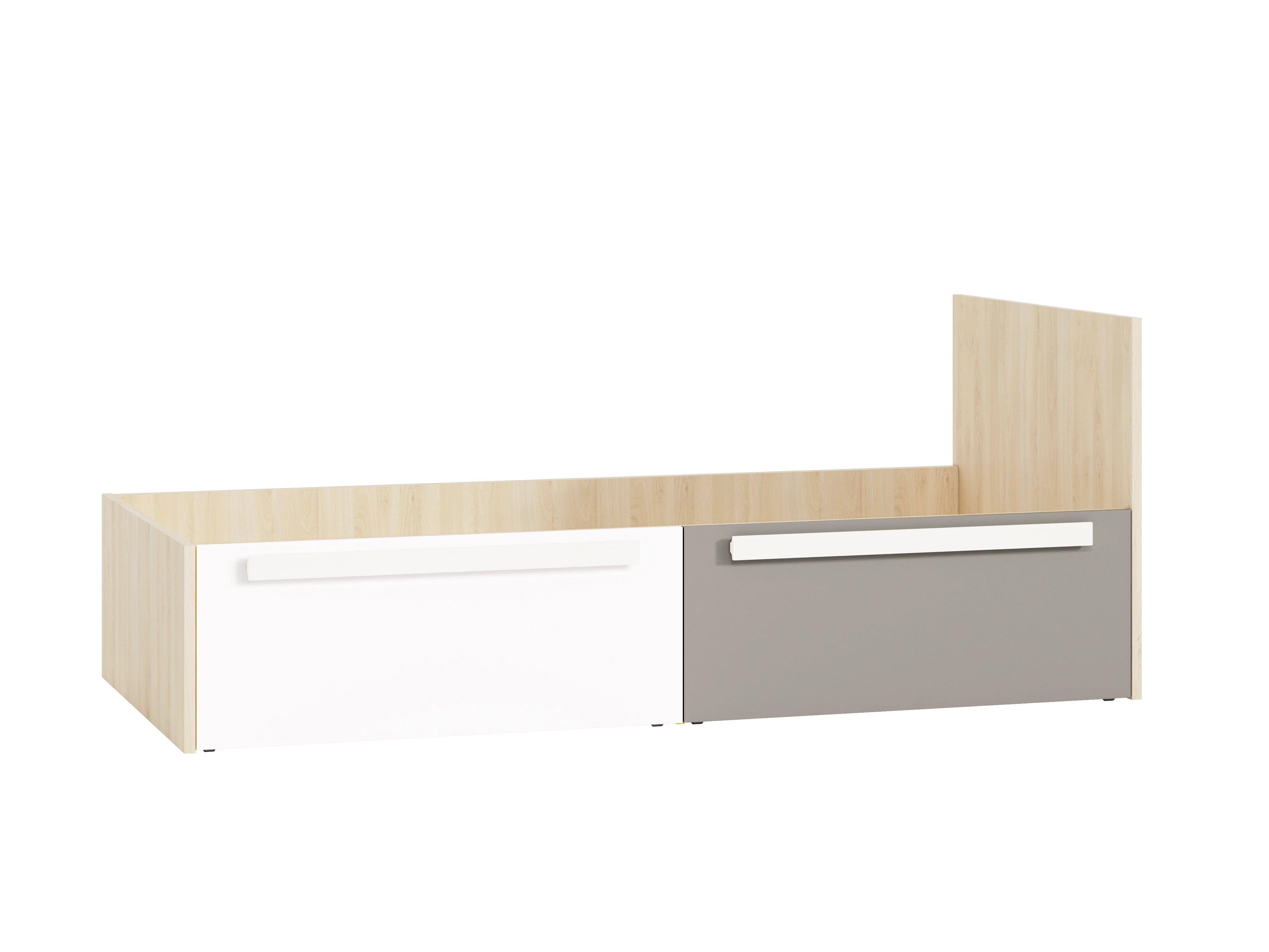 Lit contemporain Hêtre Fjord + Blanc, cadre solide avec bordure ABS et finition résistante - Decora Home