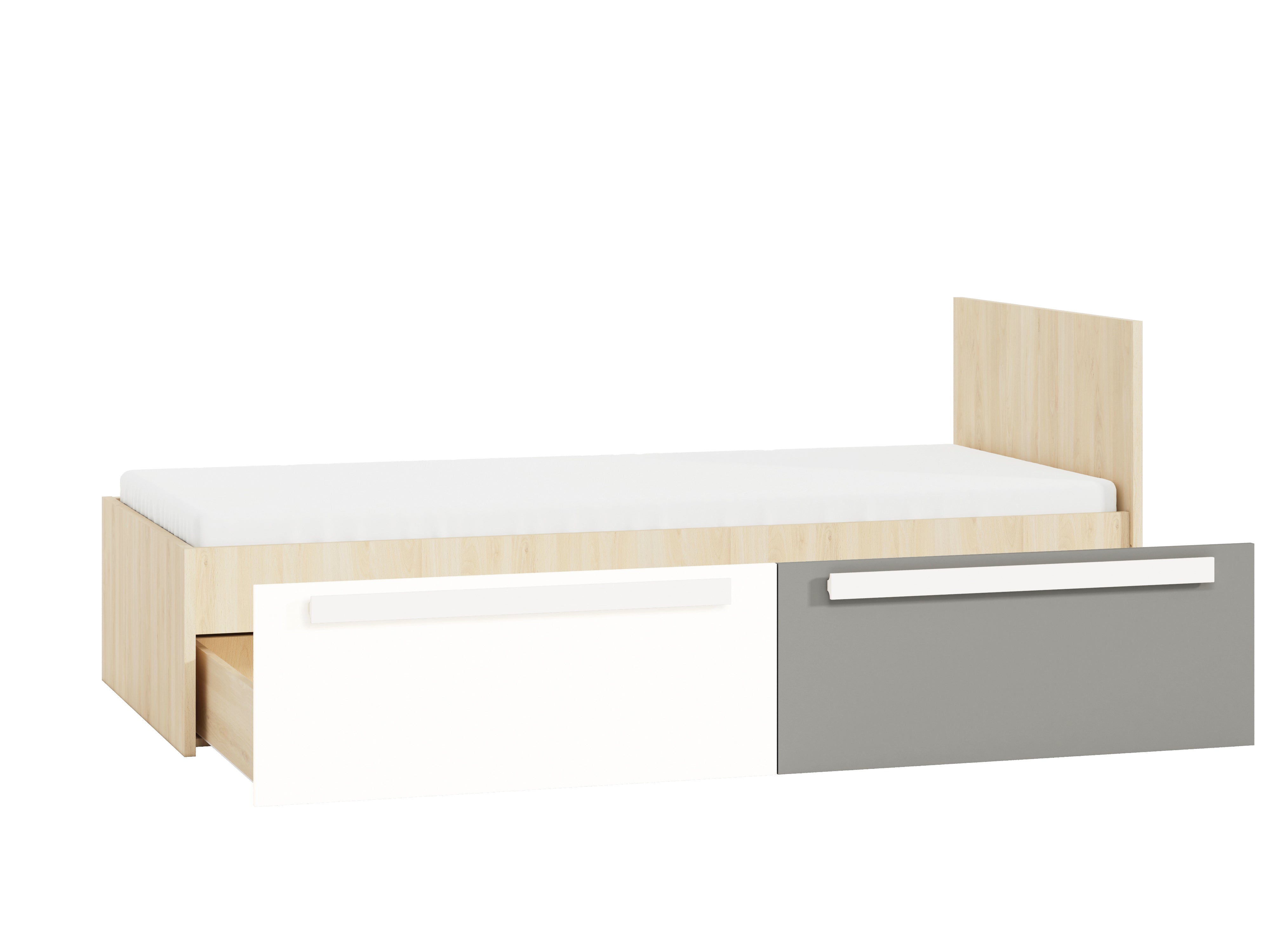 Lit contemporain Hêtre Fjord + Blanc, cadre solide avec bordure ABS et finition résistante - Decora Home