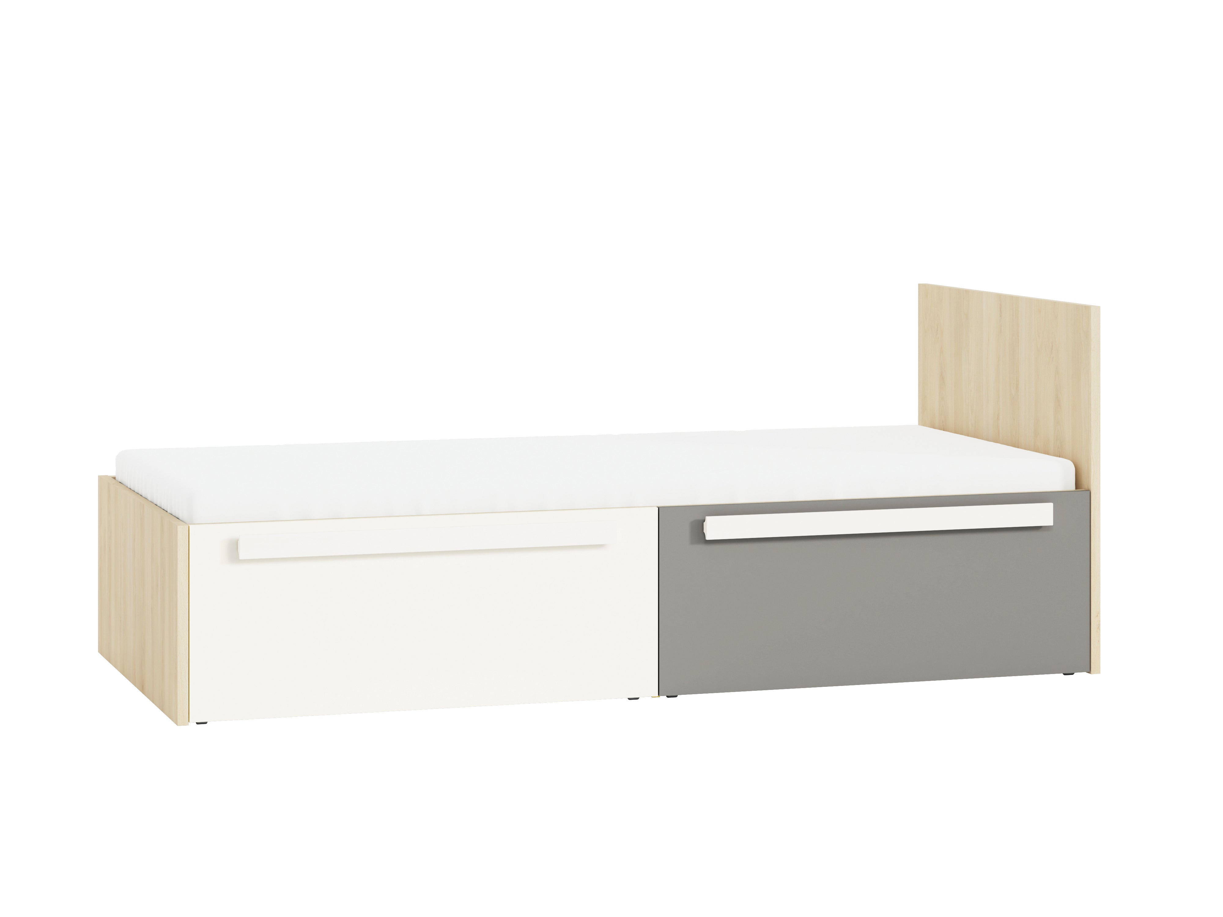 Lit contemporain Hêtre Fjord + Blanc, cadre solide avec bordure ABS et finition résistante - Decora Home
