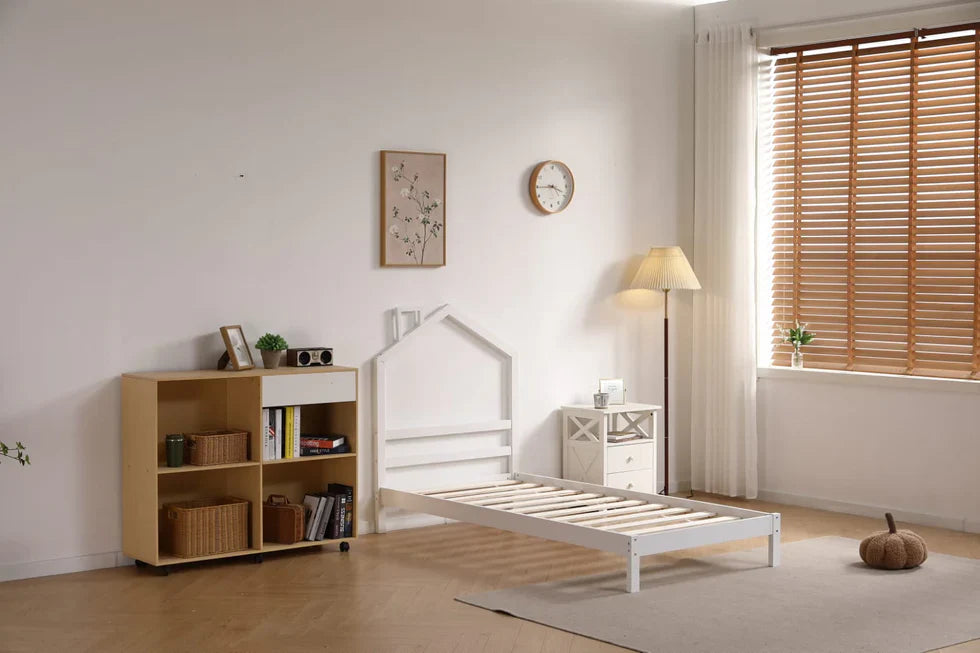 Lit Enfant  – Design Naturel en Bois Blanc et Gris 90x190 cm - Decora Home