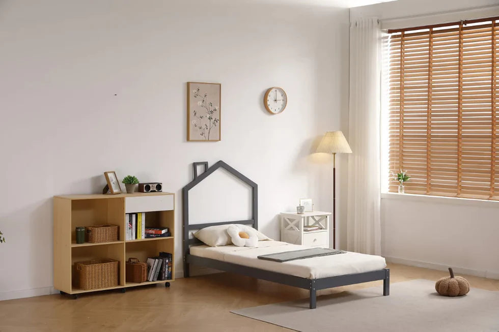 Lit Enfant  – Design Naturel en Bois Blanc et Gris 90x190 cm|Destockage|Decora Home