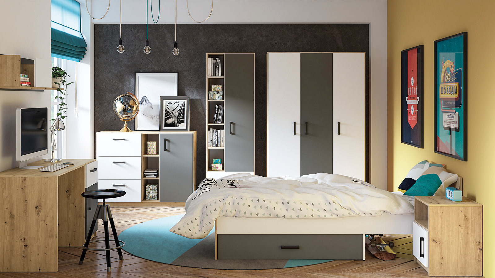 Lit Contemporain avec Structure en Bois et Métal - Confort et Élégance - Decora Home