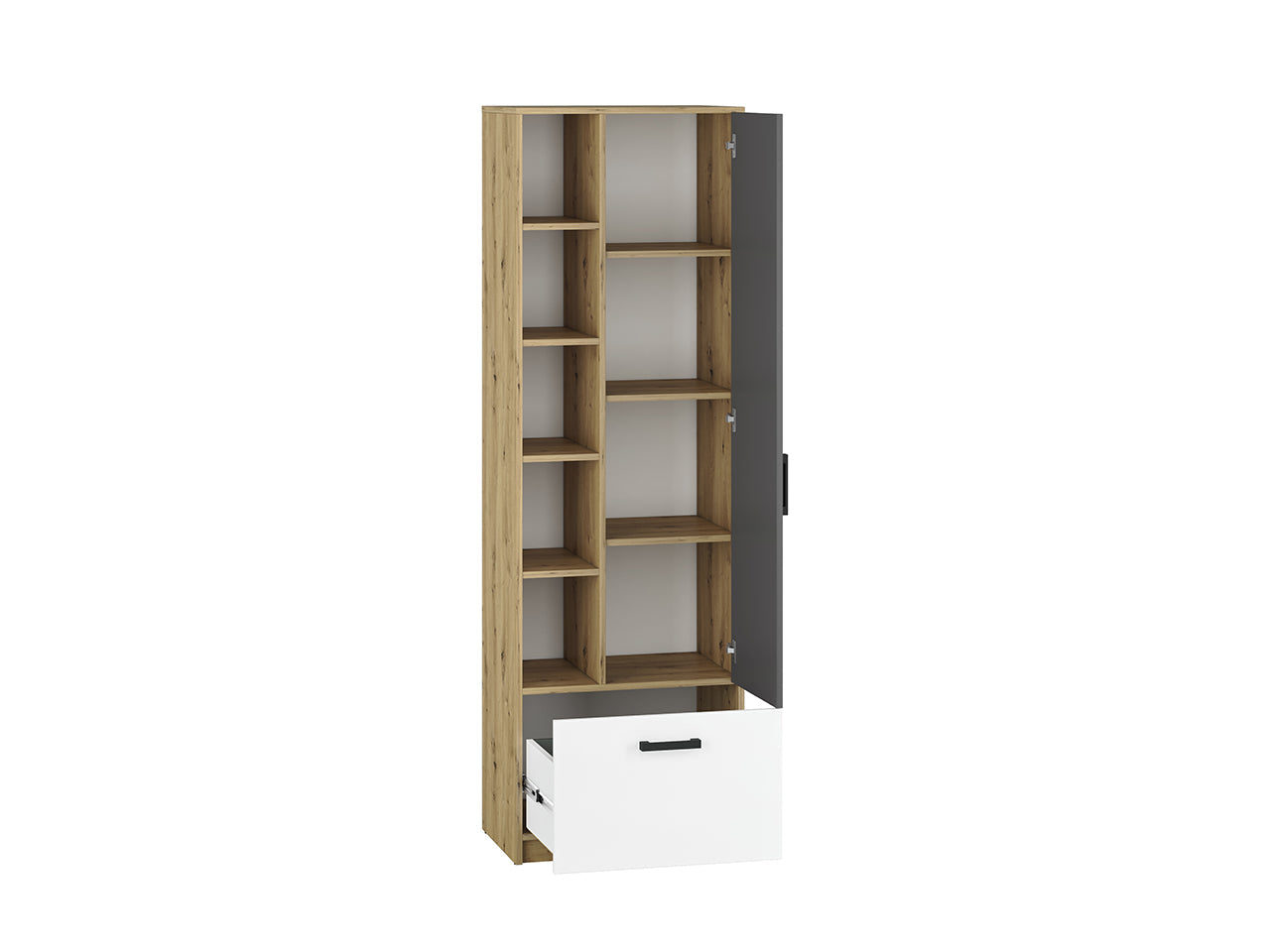 Armoire Moderne en Chêne Artisan et MDF Blanc + Anthracite avec Bordure ABS - Résistante à l'Humidité et aux Rayures - Decora Home